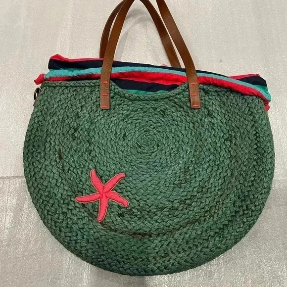 White  Stuff Green Crochet Beach Tote with Lining - Picture 1 of 8